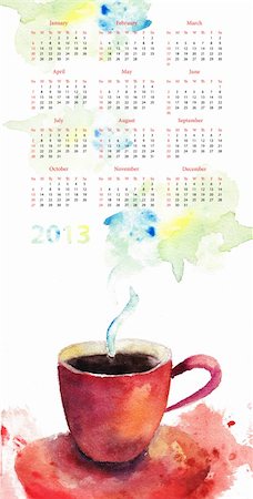 simsearch:400-07425012,k - Original calendar for 2013 with A cup of coffee Foto de stock - Super Valor sin royalties y Suscripción, Código: 400-06108590