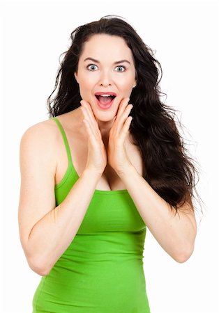 Surprised beautiful young woman looking at camera. Isolated on white. Photographie de stock - Aubaine LD & Abonnement, Code: 400-06108668