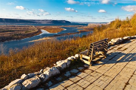 russian autumn - Wooden Bench and Panoramic View of Volga River Bend near Samara, Russia Stock Photo - Budget Royalty-Free & Subscription, Code: 400-06109117