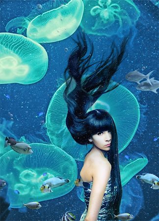 female models beauty water - beautiful mermaid  magic underwater ( photo compilation ) Stock Photo - Budget Royalty-Free & Subscription, Code: 400-06109138