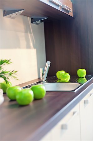 dressers table - kitchen interior with fruits and dishes  on  countertop (beautiful Depth Of Field effect) Stock Photo - Budget Royalty-Free & Subscription, Code: 400-06109131