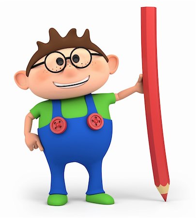 cute little cartoon boy with pencil - high quality 3d illustration Stock Photo - Budget Royalty-Free & Subscription, Code: 400-06109415