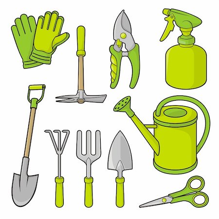 A set of gardening tool icons isolated on white background. Stock Photo - Budget Royalty-Free & Subscription, Code: 400-06109433