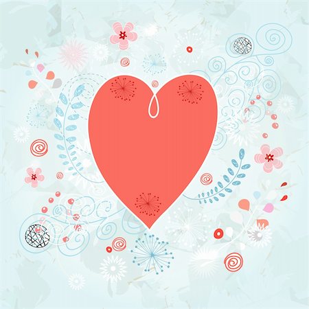 simsearch:400-06100097,k - bright heart of the blue background with decorative leaves Stock Photo - Budget Royalty-Free & Subscription, Code: 400-06100099
