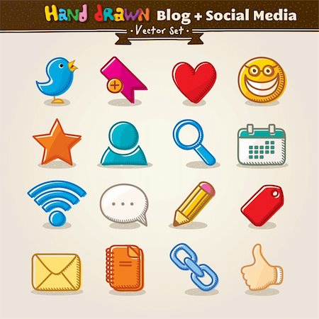 Hand Draw Blog And Social Media Icon Set. Vector illustration. Photographie de stock - Aubaine LD & Abonnement, Code: 400-06100113