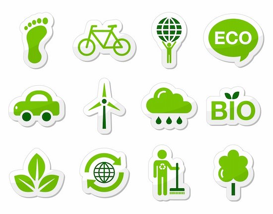 Green ecology buttons set isolated on white background Stock Photo - Royalty-Free, Artist: RedKoala, Image code: 400-06100180