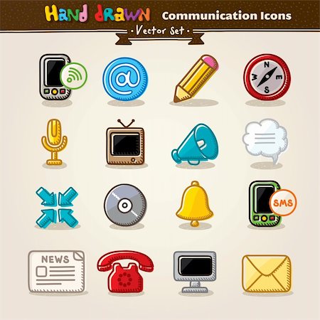 drawing compass - Hand Draw Communication Icon Set. Vector illustration. Stock Photo - Budget Royalty-Free & Subscription, Code: 400-06100245