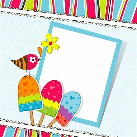 decorative flowers and birds for greetings card - Template greeting card, scrapbook vector illustration Stock Photo - Budget Royalty-Free & Subscription, Code: 400-06100336