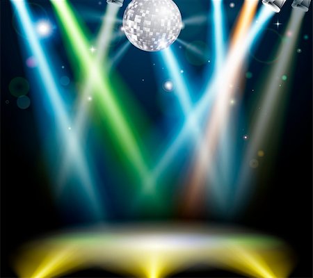 disco-kugel - Illustration of a spotlit disco dance floor with mirror ball or disco ball Stockbilder - Microstock & Abonnement, Bildnummer: 400-06100427