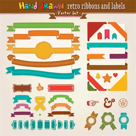 simsearch:400-08931159,k - Hand Draw Set Of Retro Ribbons And Labels. Vector illustration. Stock Photo - Budget Royalty-Free & Subscription, Code: 400-06100503