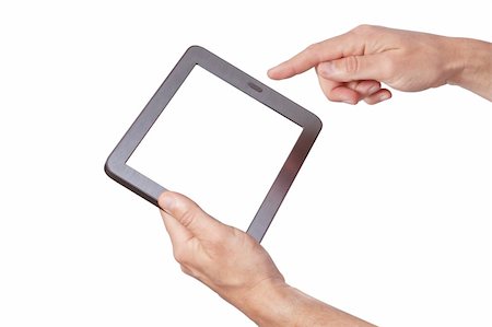 simsearch:400-08501429,k - The new tablet in hand on white background Photographie de stock - Aubaine LD & Abonnement, Code: 400-06100708