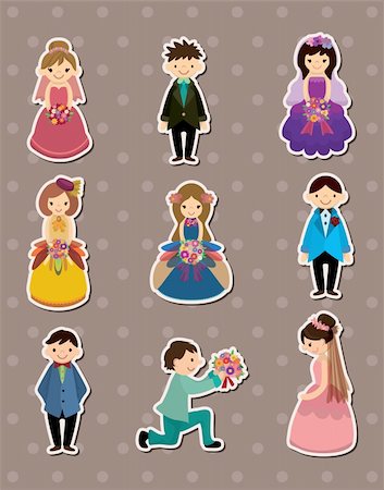 engaged cartoon - Wedding ceremony - bride and groom stickers Stock Photo - Budget Royalty-Free & Subscription, Code: 400-06100759