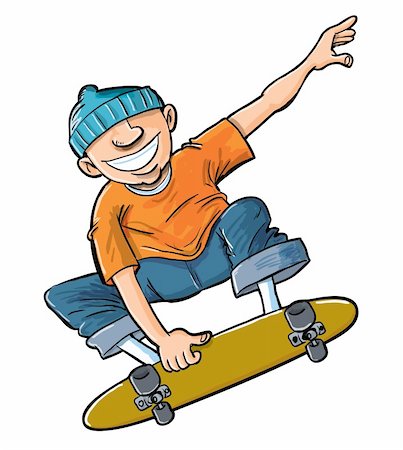 Cartoon of boy jumping on his skateboard. Isolated on white Foto de stock - Super Valor sin royalties y Suscripción, Código: 400-06100893