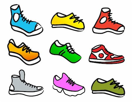 footwear vector - set of 9 colorful cartoon style shoes Stock Photo - Budget Royalty-Free & Subscription, Code: 400-06100976