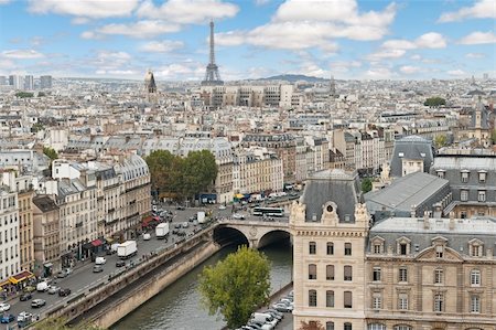 paris rooftops skyline eiffel - Panoramic view of Paris from the Notre Dame Cathedral in Paris, France Stock Photo - Budget Royalty-Free & Subscription, Code: 400-06100990