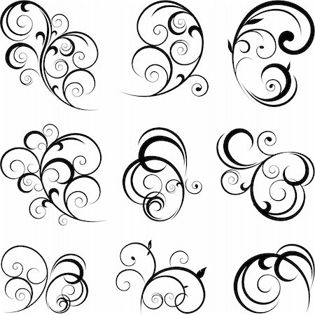 Swirling flourishes decorative floral elements Stock Photo - Budget Royalty-Free & Subscription, Code: 400-06101043