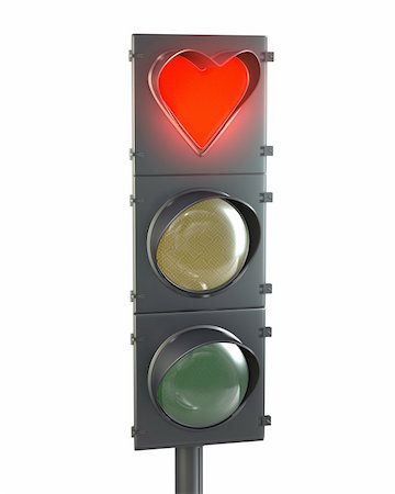 Traffic light with heart shaped red lamp isolated on white background Stock Photo - Budget Royalty-Free & Subscription, Code: 400-06101091