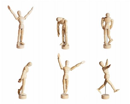 Six wood mannequins showing diverse emotions against white background. Stock Photo - Budget Royalty-Free & Subscription, Code: 400-06101140