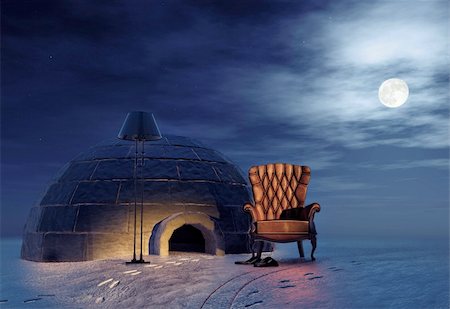 snowy night at home - luxury armchair in winter landscape and igloo (3d concept) Stock Photo - Budget Royalty-Free & Subscription, Code: 400-06101250