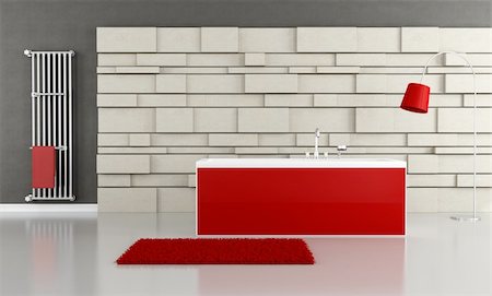 red bathtub in front at stone panel - rendering Stock Photo - Budget Royalty-Free & Subscription, Code: 400-06101305