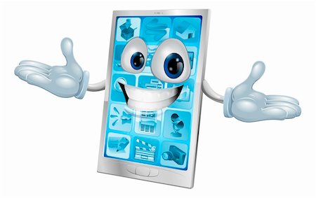 simsearch:400-05927885,k - Happy smiling silver and blue phone cartoon character or mascot Photographie de stock - Aubaine LD & Abonnement, Code: 400-06101318