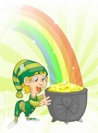 simsearch:400-04167000,k - Joyful young leprechaun with a bowl of gold and rainbow. Foto de stock - Super Valor sin royalties y Suscripción, Código: 400-06101331