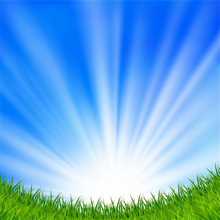 Background with a blue sky, sun and green grass. EPS10. Mesh. Clipping Mask. Stock Photo - Budget Royalty-Free & Subscription, Code: 400-06101461