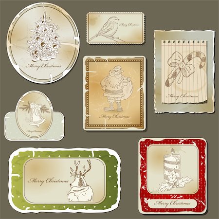 scrapbook cards christmas - Vintage christmas label  and old paper set Photographie de stock - Aubaine LD & Abonnement, Code: 400-06101496