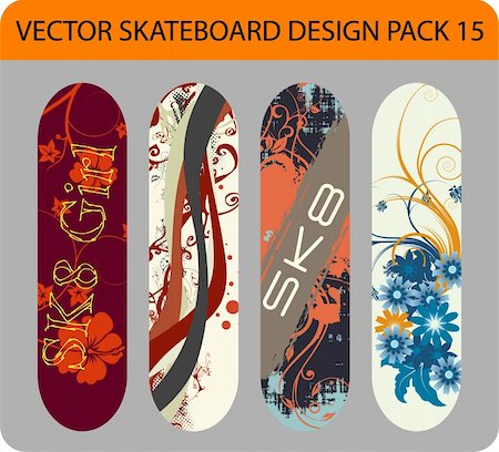simsearch:400-04636733,k - Full editable vector pack with four skateboard designs Photographie de stock - Aubaine LD & Abonnement, Code: 400-06101490