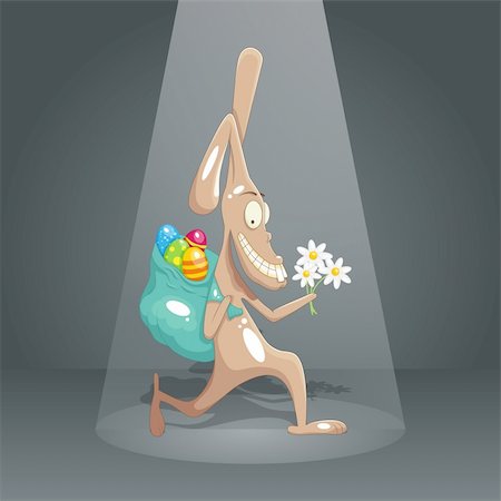robbery cartoon - Funny rabbit stealing easter eggs Stock Photo - Budget Royalty-Free & Subscription, Code: 400-06101509