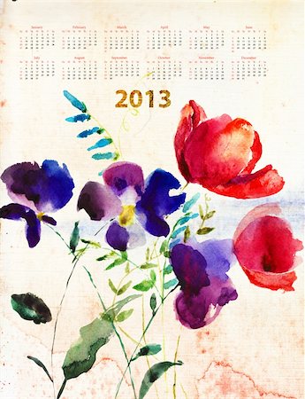 simsearch:400-06202782,k - Calendar for 2013 with decorative summer flowers Stock Photo - Budget Royalty-Free & Subscription, Code: 400-06101586