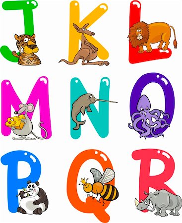 Cartoon Colorful Alphabet Set with Funny Animals Stock Photo - Budget Royalty-Free & Subscription, Code: 400-06101861