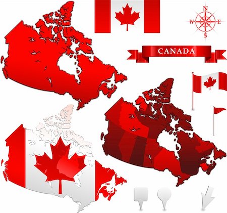 Canada, map with flag, with clipping path. 3d illustration, isolated on white Stock Photo - Budget Royalty-Free & Subscription, Code: 400-06102042