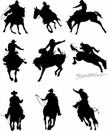 Horse rodeo silhouettes. Vector illustration Stock Photo - Budget Royalty-Free & Subscription, Code: 400-06102235