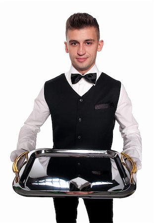 person and cut out and waiter - A young boy waiter with a tray. Isolated background and clipping path Stock Photo - Budget Royalty-Free & Subscription, Code: 400-06102484