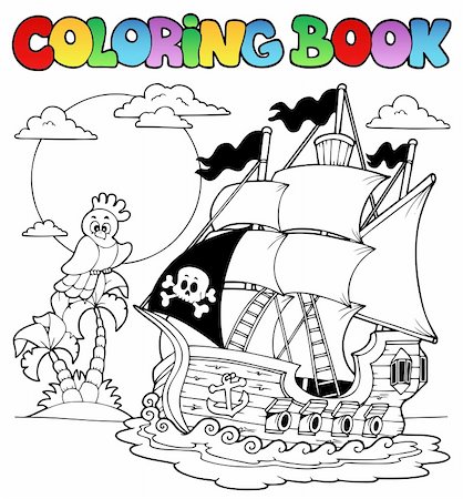 simsearch:400-06091827,k - Coloring book with pirate ship 2 - vector illustration. Foto de stock - Royalty-Free Super Valor e Assinatura, Número: 400-06102530