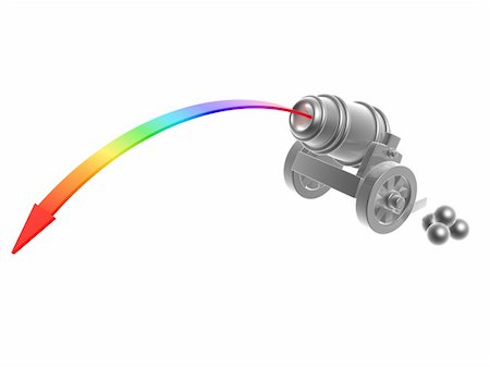 simsearch:400-06091788,k - silver cannon with rainbow Trajectory isolated on white background Fotografie stock - Microstock e Abbonamento, Codice: 400-06102586