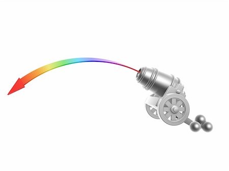 simsearch:400-04870091,k - silver cannon with rainbow Trajectory isolated on white background Photographie de stock - Aubaine LD & Abonnement, Code: 400-06102588