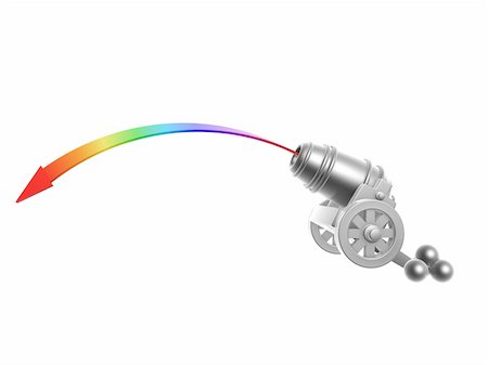 simsearch:400-06091788,k - silver cannon with rainbow Trajectory isolated on white background Fotografie stock - Microstock e Abbonamento, Codice: 400-06102588