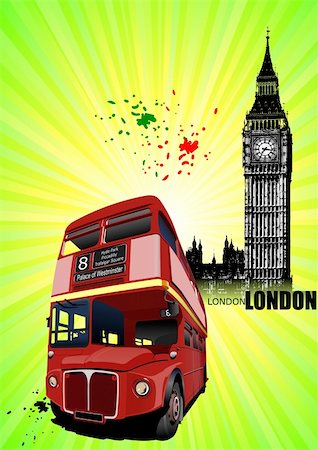 Grunge London images with buses image. Vector illustration Stock Photo - Budget Royalty-Free & Subscription, Code: 400-06102724