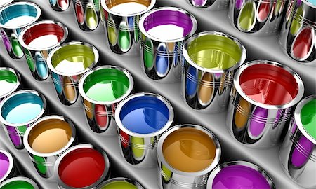 Banks with a paint of different colours on white shelves Stock Photo - Budget Royalty-Free & Subscription, Code: 400-06102801