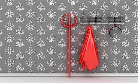 simsearch:400-04680939,k - Illustration of devil costume and horns on a hanger Fotografie stock - Microstock e Abbonamento, Codice: 400-06102803