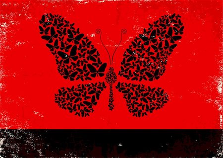 simsearch:400-07217139,k - Red and black poster with black butterflies Photographie de stock - Aubaine LD & Abonnement, Code: 400-06102845