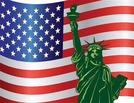 statue of liberty on the flag - Fourth of July Independence Day Statue of Liberty with USA American Flag Illustration Stock Photo - Budget Royalty-Free & Subscription, Code: 400-06102895
