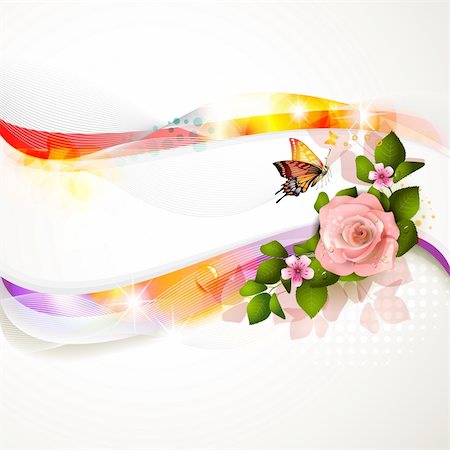rose butterfly illustration - Colorful background with flowers Stock Photo - Budget Royalty-Free & Subscription, Code: 400-06103275