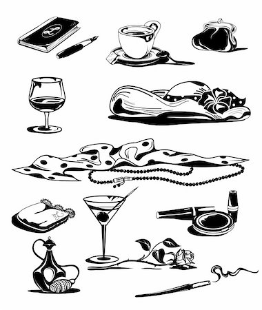 Set of graphic black&white retro ladies objects. Stock Photo - Budget Royalty-Free & Subscription, Code: 400-06103324