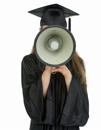 Graduation student speaking megaphone into camera Stock Photo - Budget Royalty-Free & Subscription, Code: 400-06103585