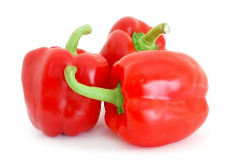 simsearch:400-06092107,k - Three red bell peppers isolated on white background Fotografie stock - Microstock e Abbonamento, Codice: 400-06103779
