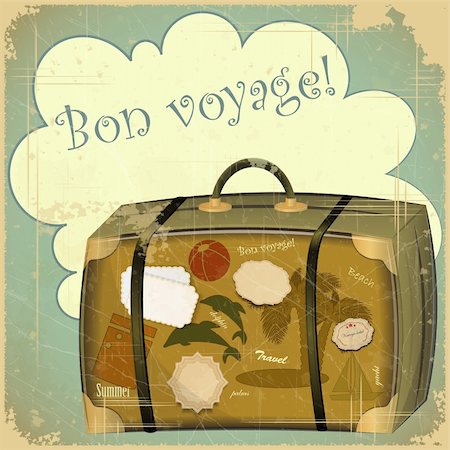 Retro summer postcard - travel suitcase - vector illustration Stock Photo - Budget Royalty-Free & Subscription, Code: 400-06103848