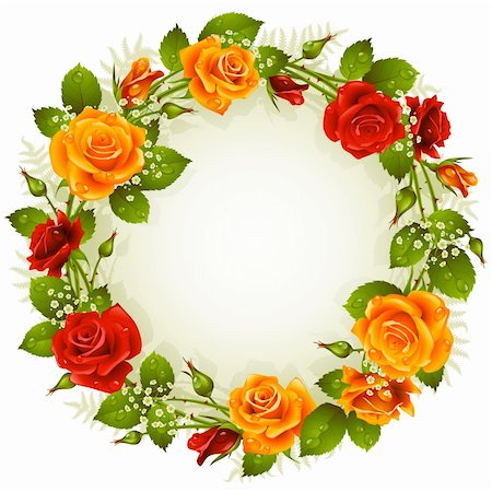 rose flower borders frames - Vector red and yellow rose frame in the shape of circle Stock Photo - Budget Royalty-Free & Subscription, Code: 400-06103938